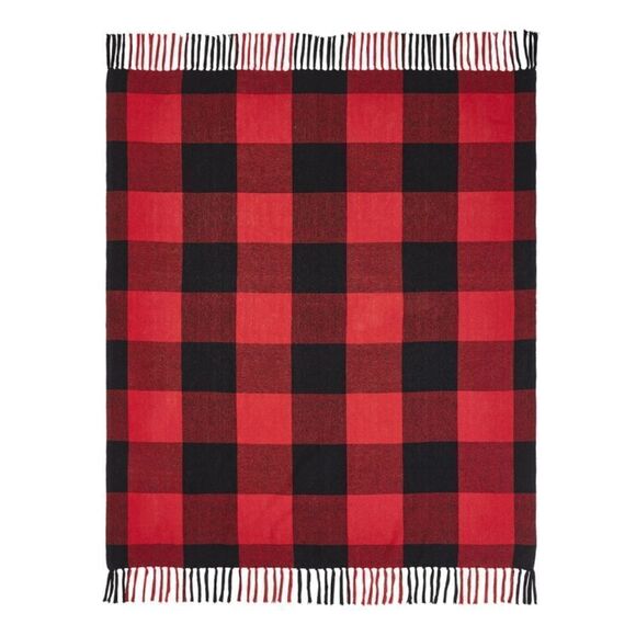 Buffalo Plaid Christmas Fringed Throw Blanket Red Black Farmhouse Lodge Rustic - Picture 2 of 5